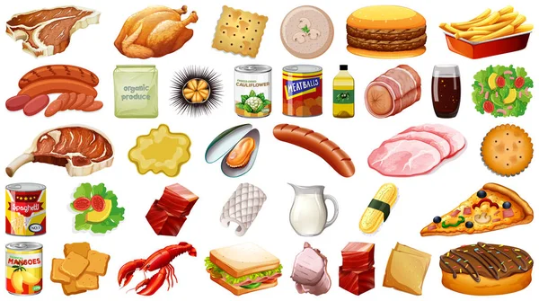 Conjunto Ilustración Aislada Alimentos — Archivo Imágenes Vectoriales