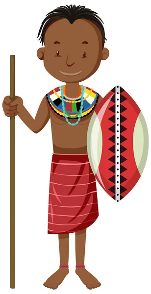 Popolo Etnico Tribù Africane Abbigliamento Tradizionale Cartone Animato Personaggio Illustrazione — Vettoriale Stock