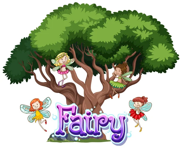 Fairy Logotyp Med Små Älvor Vit Bakgrund Illustration — Stock vektor