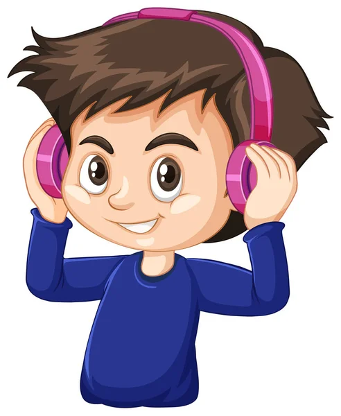 Lindo Niño Con Auriculares Color Rosa Ilustración Fondo Blanco — Archivo Imágenes Vectoriales