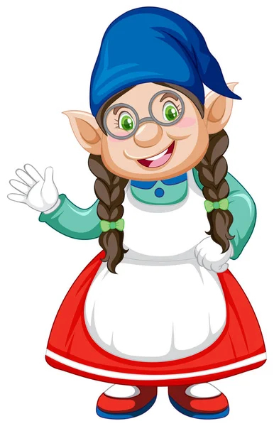 Gnome Meisje Stand Positie Cartoon Karakter Witte Achtergrond Illustratie — Stockvector