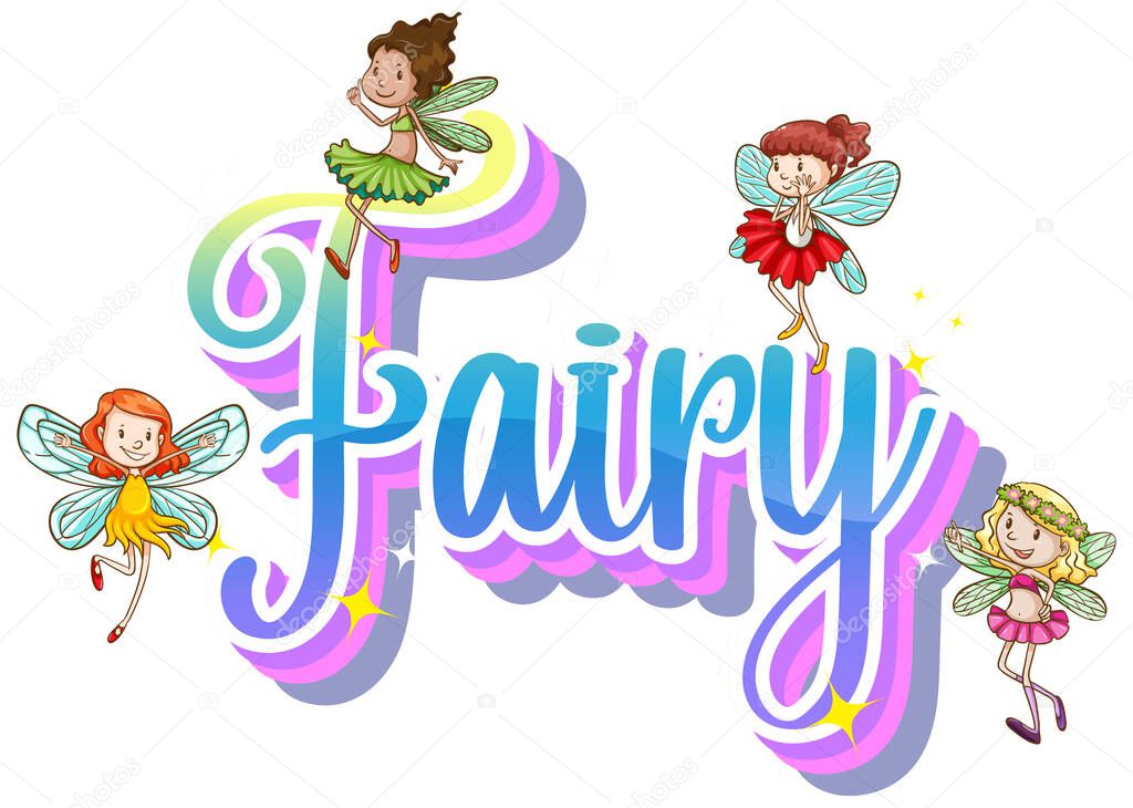 Fairy logos with little fairies on white background illustration