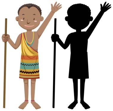 Bir grup Afrikalı kabile karakteri silüeti ile