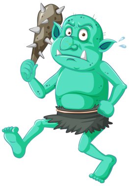 Çizgi film karakterinde yeşil goblin ya da trol avlanma aracı olarak izole edilmiş.