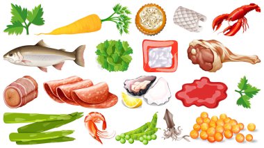 Bir dizi taze gıda malzemesi çizimi