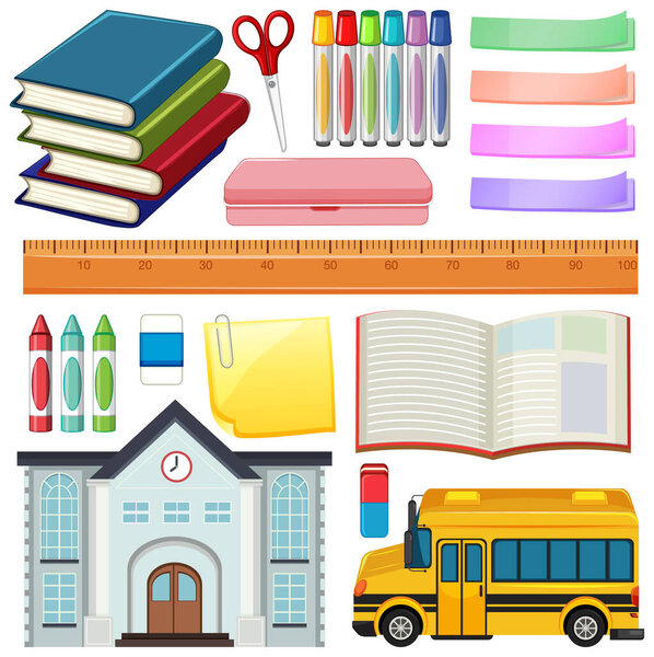 Set of stationary tools and school illustration