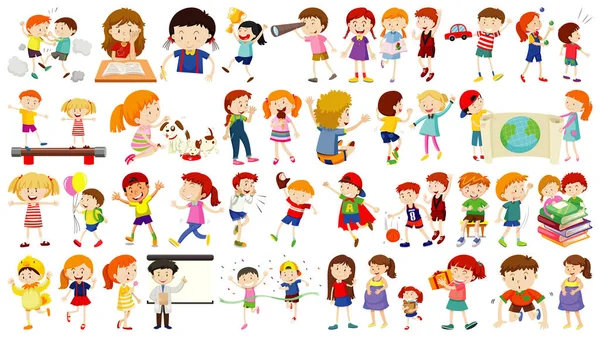 Conjunto Niños Lindos Ilustración Personajes Dibujos Animados — Vector de stock