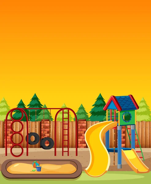 Parque Infantil Parque Con Ilustración Dibujos Animados Cielo Claro Rojo — Vector de stock