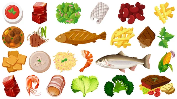 Conjunto Ingredientes Alimentarios Frescos Ilustración — Archivo Imágenes Vectoriales
