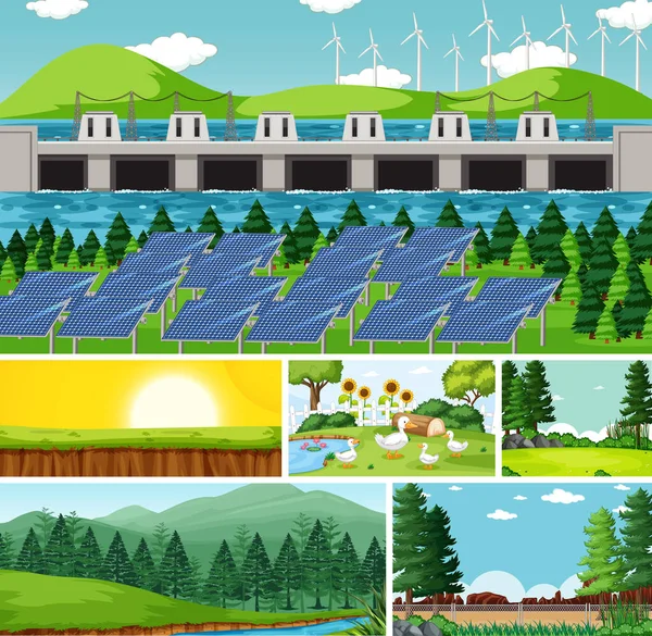 Seis Cenas Diferentes Natureza Definição Desenho Animado Estilo Ilustração —  Vetores de Stock