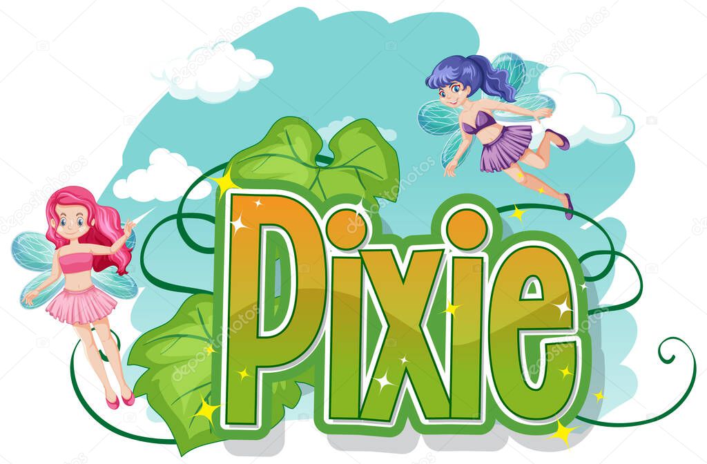 Pixie logos with little fairy on white background illustration