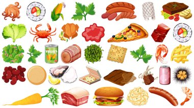 İzole edilmiş yemek çizimleri.