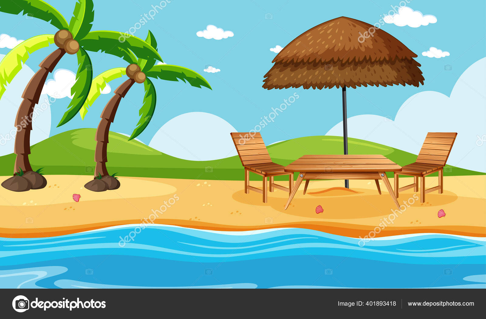 ヤシの木のシーンのイラストと夏のビーチ ストックベクター C Blueringmedia