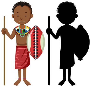Bir grup Afrikalı kabile karakteri silüeti ile