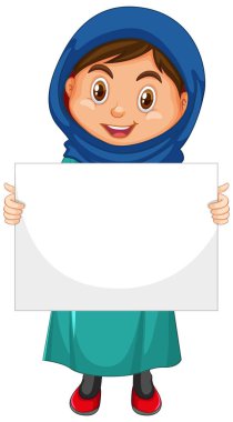 Çizgi film karakteri boş afiş illüstrasyonuyla sevimli genç kız.