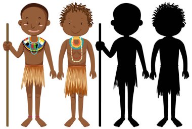 Bir grup Afrikalı kabile karakteri silüeti ile