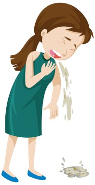 Bir kız izole bir illüstrasyon kusuyor