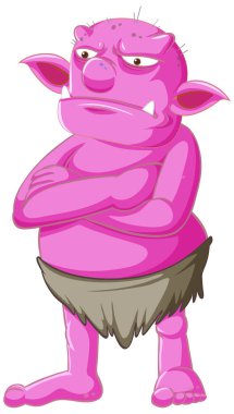 Pembe goblin ya da troll duruşu karikatür karakteri karikatüründeki sinirli surat çizimi.