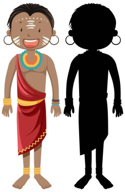 Bir grup Afrikalı kabile karakteri silüeti ile