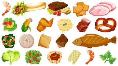 Bir dizi taze gıda malzemesi çizimi