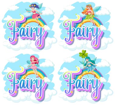 Beyaz arkaplanda küçük periler olan peri ve peri logosu.