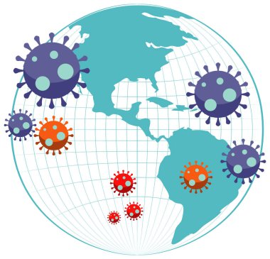 Dünya küre ikonu illüstrasyonlu Coronavirus simgesi