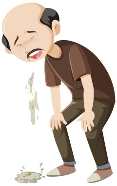 Yaşlı adam beyaz arkaplanda kusuyor.