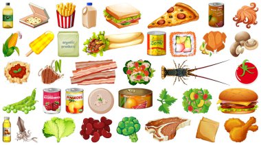 İzole edilmiş yemek çizimleri.