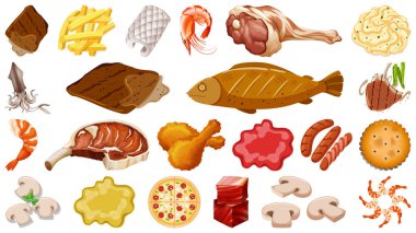 Bir dizi taze gıda malzemesi çizimi