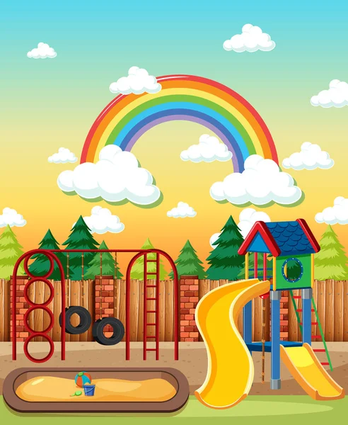 Aire Jeux Pour Enfants Dans Parc Avec Arc Ciel Dans — Image vectorielle