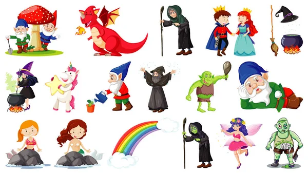 Conjunto Personajes Dibujos Animados Fantasía Tema Fantasía Aislado Ilustración Fondo — Vector de stock