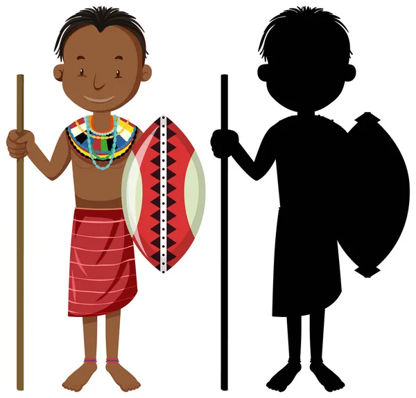 Set People African Tribes Character Its Silhouette Illustration — Stock Vector