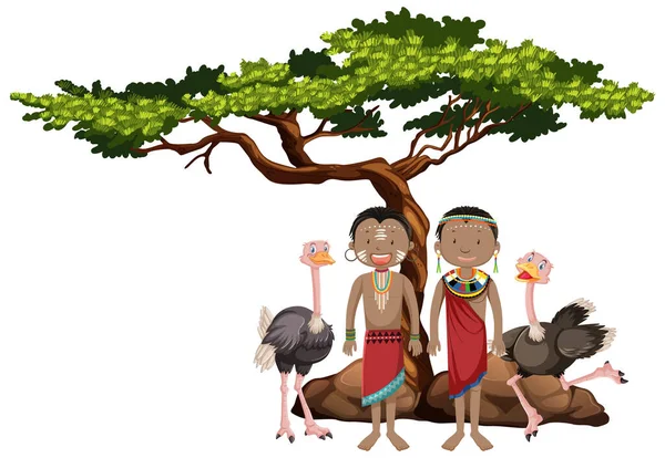 Gente Etnica Delle Tribù Africane Nell Illustrazione Abbigliamento Tradizionale — Vettoriale Stock