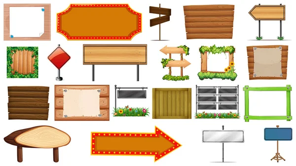 一套木制横幅标志图解 — 图库矢量图片