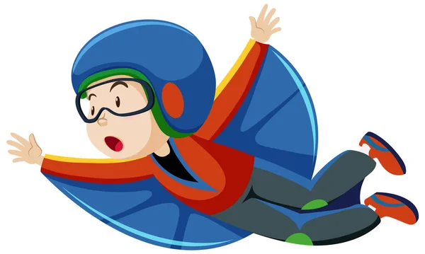Junge Trägt Fliegendes Kostüm Mit Fliegender Position Cartoon Figur Isoliert — Stockvektor