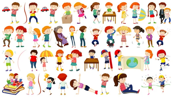 Set Simpatici Bambini Cartone Animato Personaggio Illustrazione — Vettoriale Stock