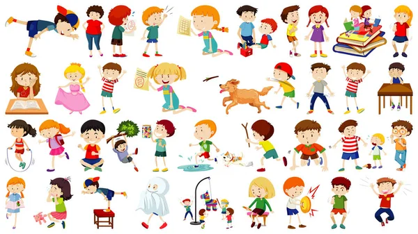 Conjunto Niños Lindos Ilustración Personajes Dibujos Animados — Vector de stock