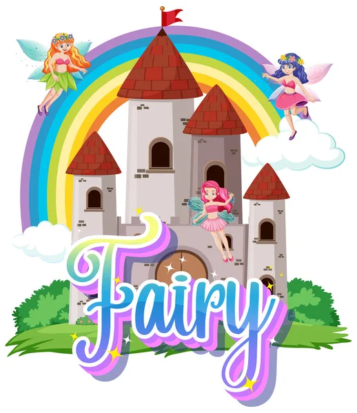 Fairy Logo Met Kleine Feeën Witte Achtergrond Illustratie — Stockvector
