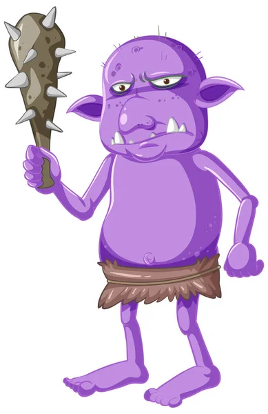Goblin Púrpura Troll Que Sostiene Herramienta Caza Ilustración Aislada Del — Archivo Imágenes Vectoriales
