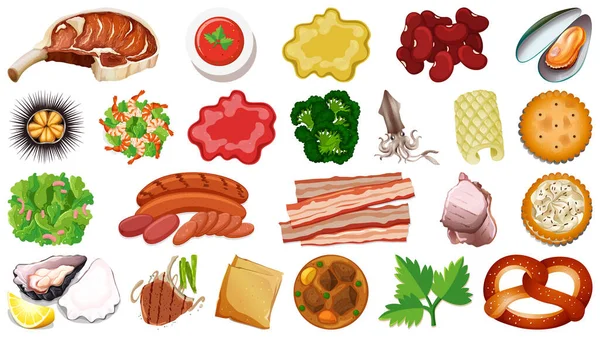 Conjunto Ingredientes Alimentares Frescos Ilustração —  Vetores de Stock