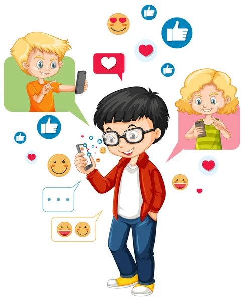 Sosyal Medya Emoji Simgesi Çizim Biçimli Akıllı Telefon Kullanan Inek — Stok Vektör