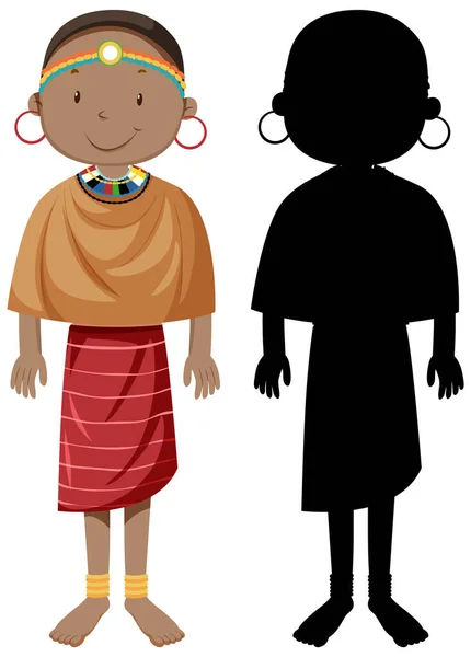 Set Persone Tribù Africane Personaggio Con Sua Illustrazione Silhouette — Vettoriale Stock