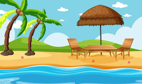 Playa Verano Con Cocoteros Escena Ilustración — Vector de stock