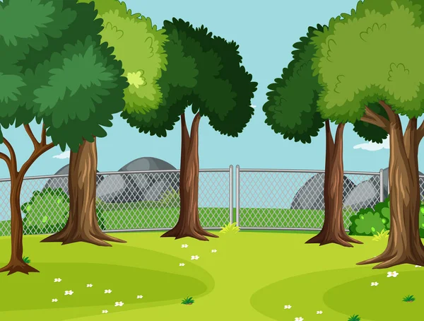 Escena Blanco Parque Con Grandes Árboles Ilustración — Vector de stock