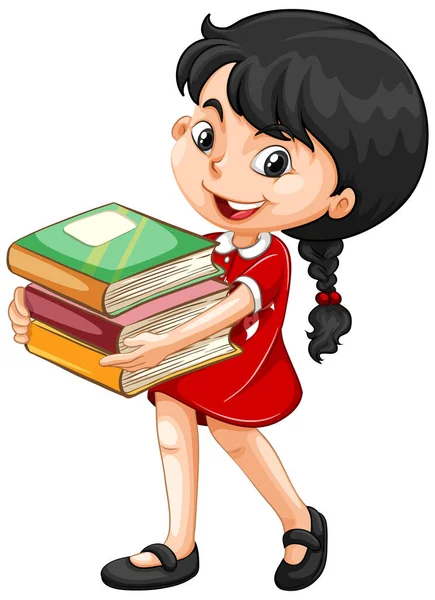 Cute Girl Holding Books Illustration — Stock Vector