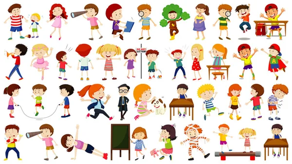 Conjunto Niños Lindos Ilustración Personajes Dibujos Animados — Vector de stock