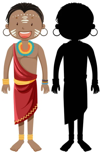 Set Persone Tribù Africane Personaggio Con Sua Illustrazione Silhouette — Vettoriale Stock