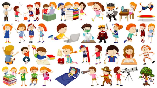 Σύνολο Χαριτωμένα Παιδιά Εικονογράφηση Χαρακτήρα Κινουμένων Σχεδίων — Διανυσματικό Αρχείο