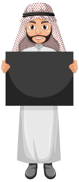 Hombre Adulto Árabe Usando Traje Árabe Sosteniendo Ilustración Pancarta Blanco — Vector de stock