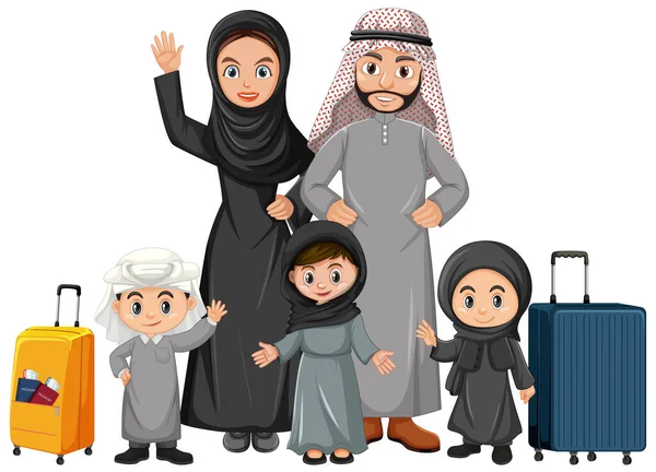 Familia Árabe Ilustración Vacaciones — Vector de stock